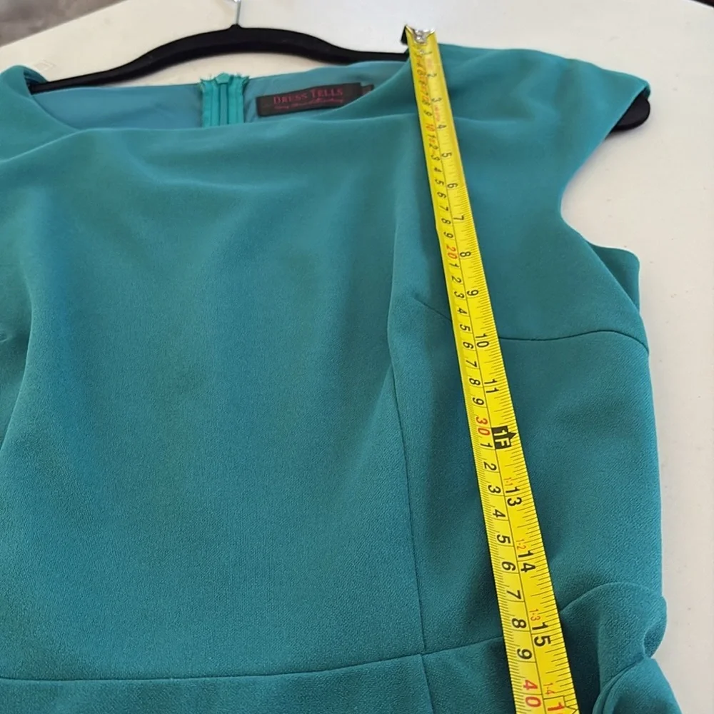 Elegant Teal Cap Sleeve Dress - Picture 12 of 15
